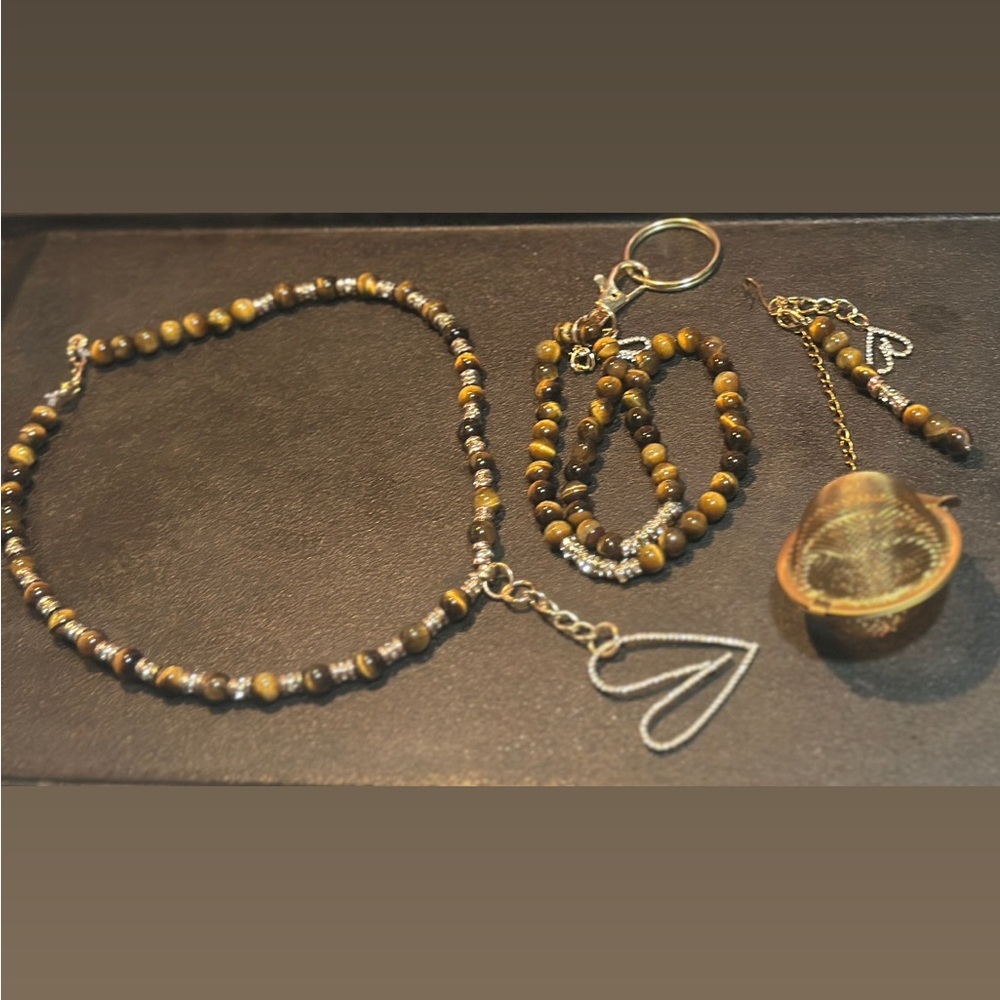 Genuine Tiger Eye Necklace & Tea Stainer Set